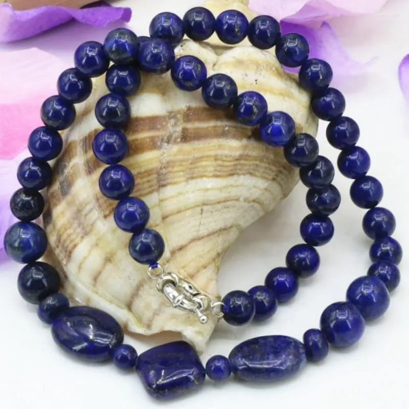 Łańcuchy naturalny lapis lazuli kamień 8 mm okrągłe koraliki Naszyjnik łańcucha dla kobiet w wysokiej jakości prezenty Choker biżuteria 18 -calowa B3203