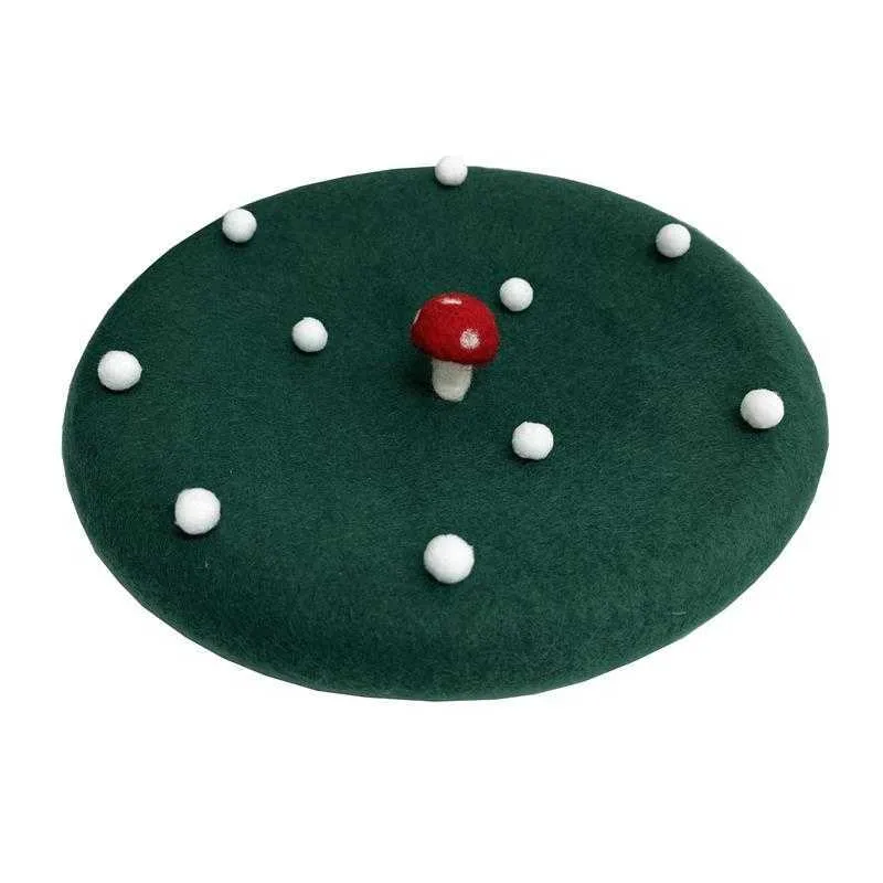 Berets Rh Handcraft Green Red Festival Mushrooms Handmade Girls College Student White Dots Summer Female Beret Caps Z0613