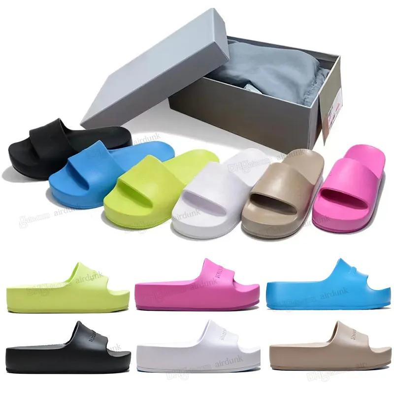 dam chunky slide Tofflor sandaler gummi Designer Paris Flat slides sandaler Gjuten Plattform höjd Dammode brun svart rosa himmelsblå 2023 strandskor 35-41