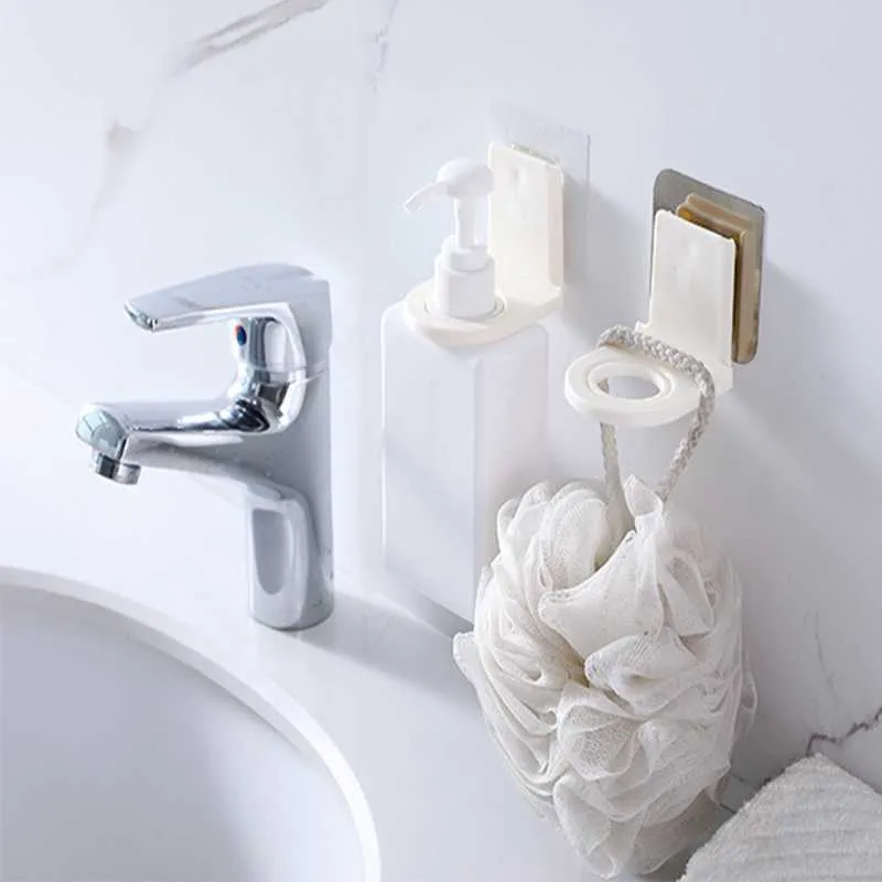 Wall Mounted Self Adhesive Shampoo Bottle Shelf With Hook Holder Ideal For Liquid Soap, Shower
