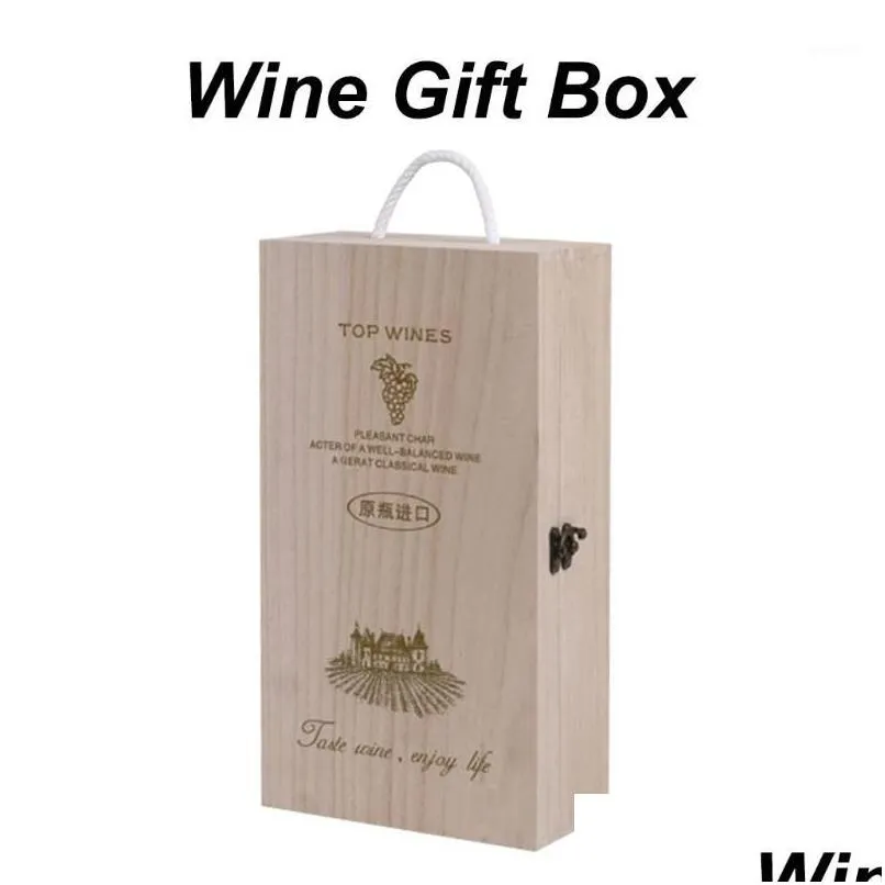 Embrulho para presente Caixa de vinho de madeira Dupla Alça de garrafa Engradados Concha Decoração para casa Tamanho 35X20X10 Cm Garrafas padrão 750Ml Rústico Sólido Xj1 Dhsud