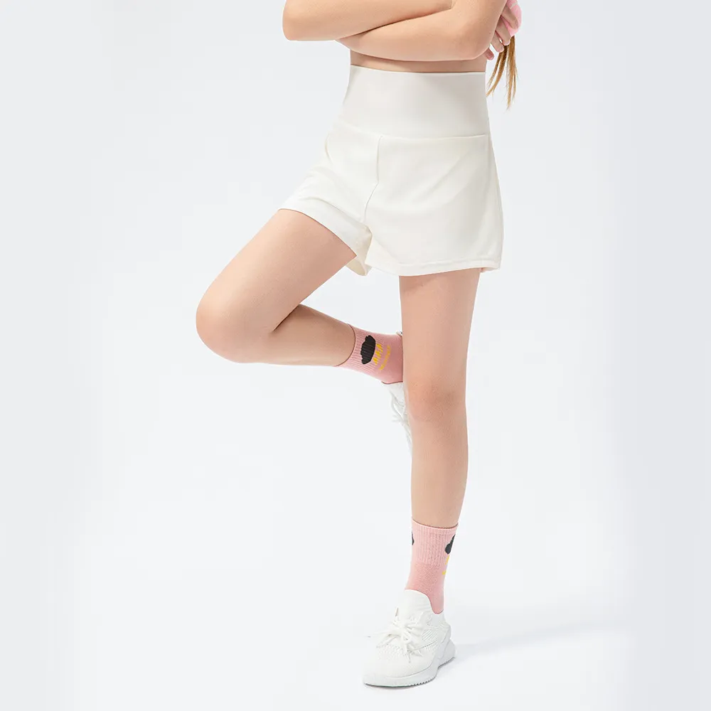 Shorts de yoga pour enfants Tenues de sport taille haute avec poches arrière Vêtements de fitness Pantalons courts Filles en cours d'exécution élastique avec doublure Rh23407