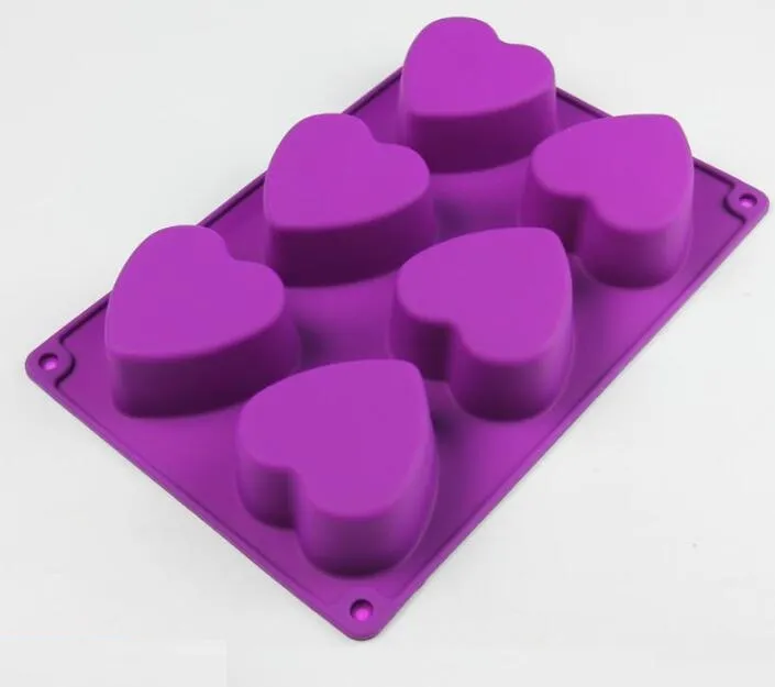 6 Hole Heart Shaped Baking Cake Mold Jelly Ice Tray Biscuit Mold Handmade Soap Love Silicone Mold