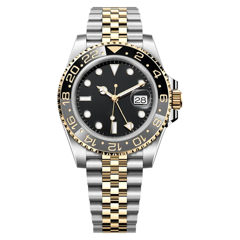 Relógios de grife Rolxs Relógios de alta qualidade Relógio de pulso de negócios moderno GMT 904L Cerâmica Bezel relógios ouro 41mm Relógios automáticos 2813 Movimento Cerâmica Luxo C X