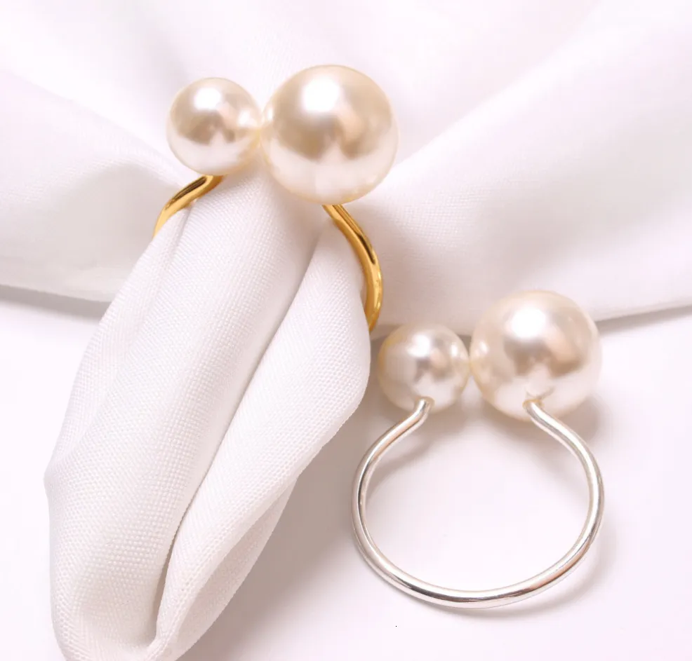 Towel Rings 6 PC Elegant Pearls Napkin Gold Christening Bangle Metal Holder Wedding Gift Bridal Shower Decor Party Supplie 230616