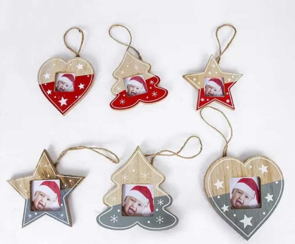 Creative Christmas Photo Frame Ornaments Wooden Picture Frames Heart Star Tree Designs Hanging Pendants For Indoor Decoration JN16