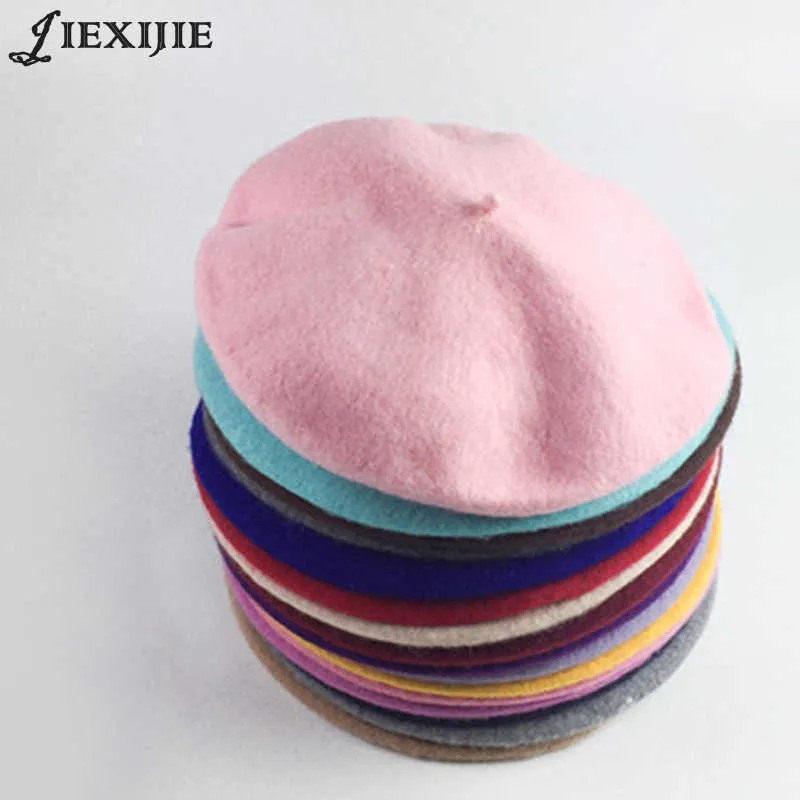 Bérets 100 laine béret peintre casquette gâteau de blé cuit casquette fille chaude haute qualité femmes béret chaud femme bonnet chapeaux couleur unie hiver Z0613