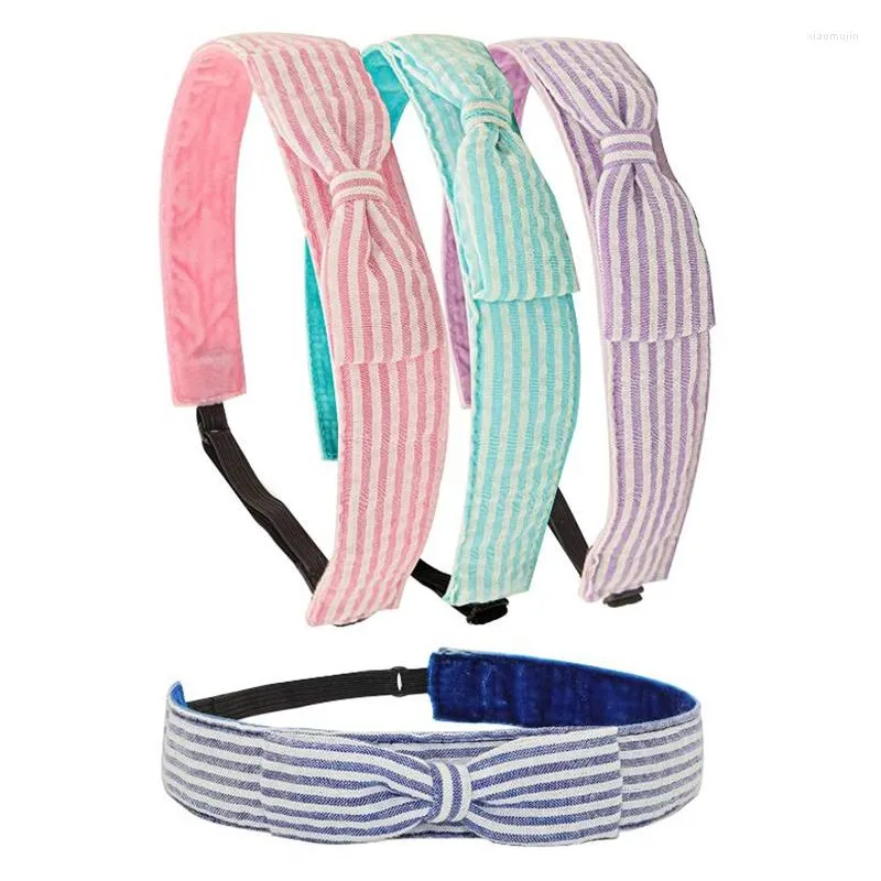 Haaraccessoires 4 verstelbare seersucker strik hoofdbanden voor meisjes antislip platte strikken gestreepte haarbanden kinderen schattig geen kleine hoofdband