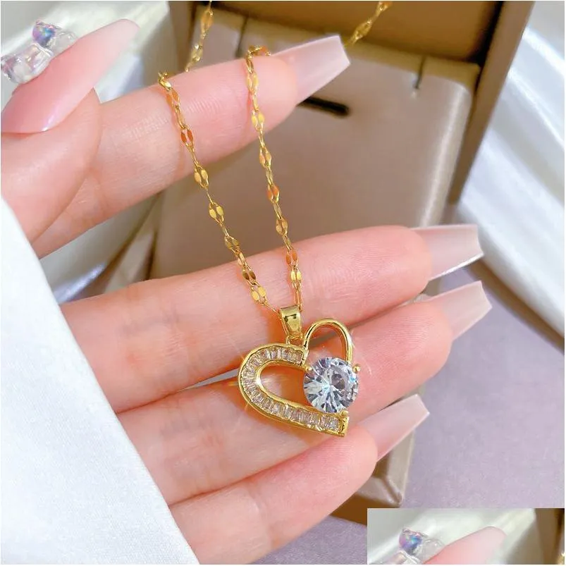 Pendant Necklaces Bling Stainless Steel Heart Shape Necklace 18K Real Gold Plated Classic Jewelry Drop Delivery Pendants Dhldw