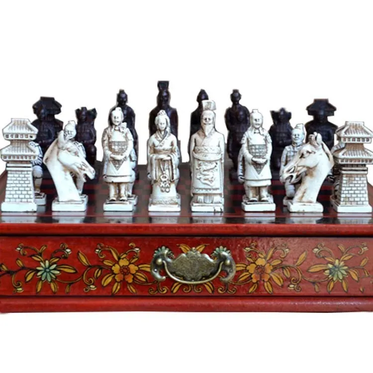 Jeu D'Échecs Guerriers En Terre Cuite Rétro - Échiquier 26 Cm Avec Boîte De Rangement - Cadeau Original