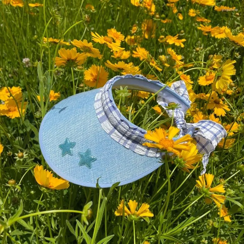 Breda Brim Hats Star-Patch Color Visirs for Girls Women With Strap Soft Justerbar sporthatt tom Top Sunhat Outdoor Summer Travel