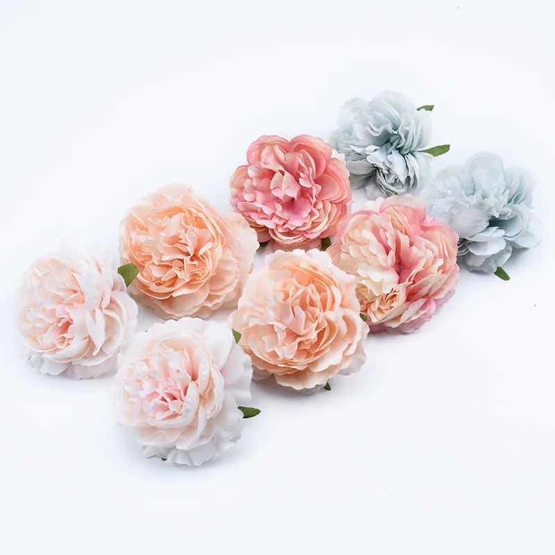 Torkade blommor 30/50 st konstgjorda siden Peony Juldekoration för hemtillbehör Diy Gift Wedding Craft Brosch Wrist Photo Props