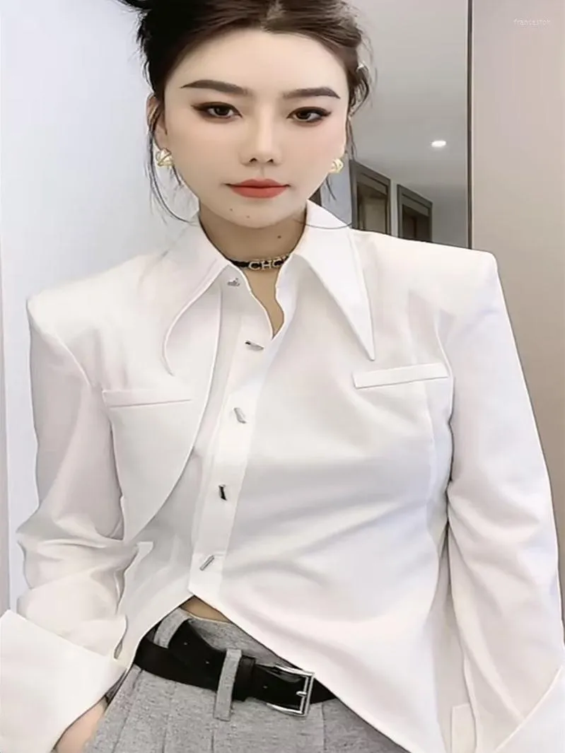 Women's Blouses SuperAen Shirt Spring 2023 Lapels Buttoned Asymmetrical Front Short Back Fashion Top Shirts