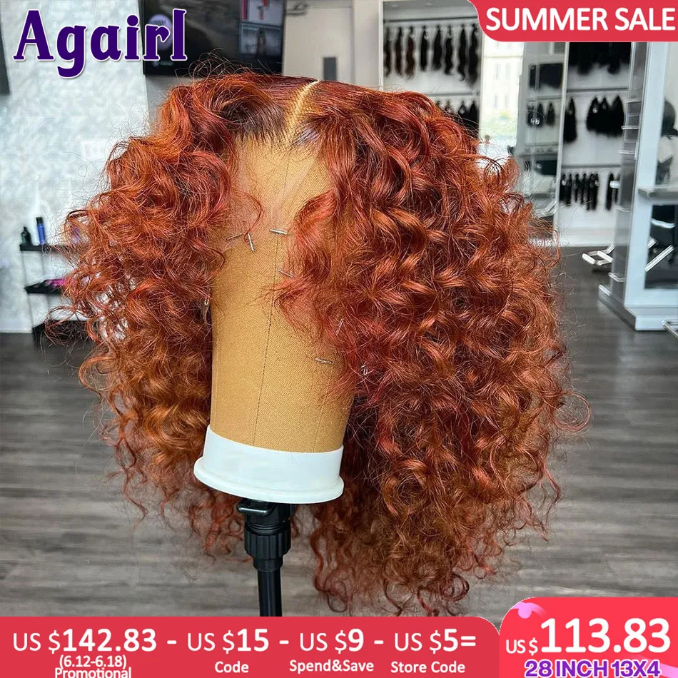 Koronkowe peruki Orange Brown 13x6 głębokie kręcone krótkie Bob Human Hair 13x4 Water Wave Frontal Reddish 5x5 Zamknięcie 230617