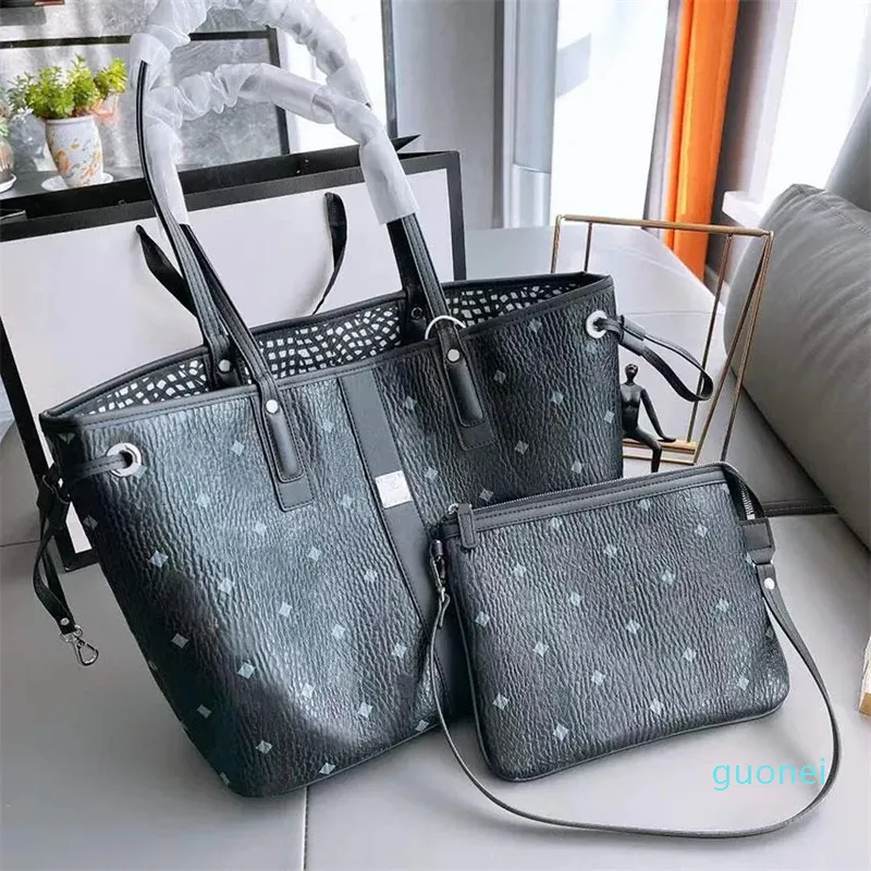 Designer Double Sided Leather Tote Black Leather Tote Bag Set For Women And Men Luxury Handbag Shoulder Wallets And Crossbody Work Black Leather Tote Bag For Weekend Getaways And Everyday Use From