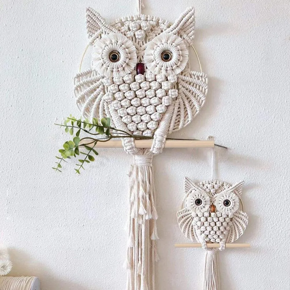 Tapestries Owl Tapestry Hand-woven Owl Dream Catcher Wall Hanging Macrame Mandala Tassel Boho Decor Apartment Dorm Room Home Decoration 230616