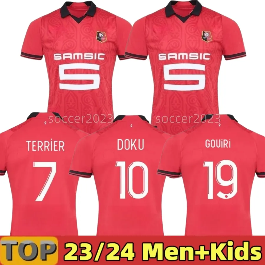 2023 2024 maillots de football du Stade Rennais domicile Rennes maillot de foot Toko Ekambi BOURIGEAUD TERRIER DOKU GOUIRI KALIMUENDO uniformes hommes enfants kit