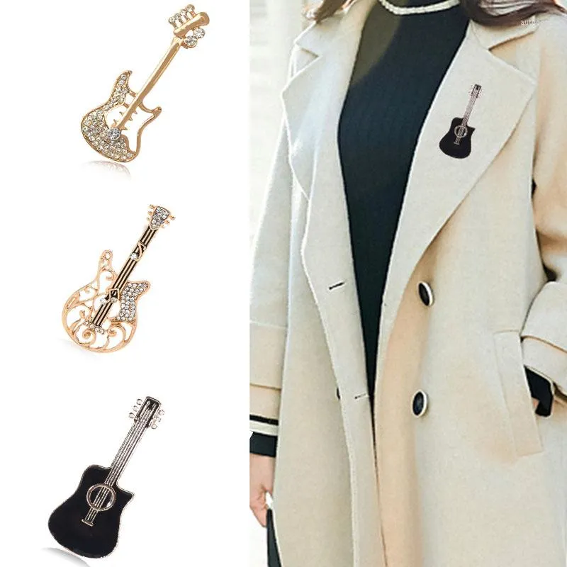 Broches à la mode et exquise perle strass huile dégoulinant Instrument guitare Corsage filles haut de gamme vêtements accessoires