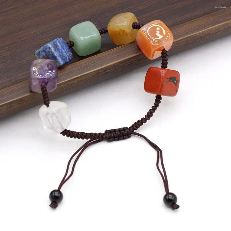 Bracelet Reiki sept Chakras Agates Bracelets bloc carré améthystes naturelles vert Aventurines pour femme bijoux cadeau