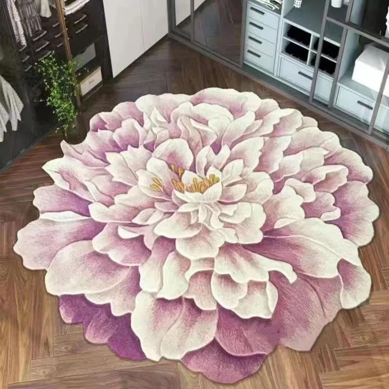 Carpet Modern Fluffy Petal Flower Carpet Living Room Decoration Home Area Rugs Bedroom Bedside Computer Chair Rug Anti-skid Floor Mat 230616