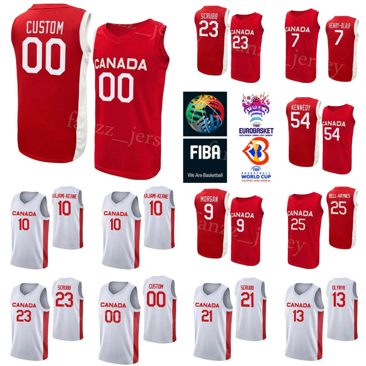 Maillots imprimés de Basketball Canada Coupe du monde 2023 27 Jamal Murray 2 Shai Gilgeous-Alexander 9 RJ Barrett 41 Kelly Olynyk 8 Andrew Wiggins 13 Kalif Young Thomas Kennedy