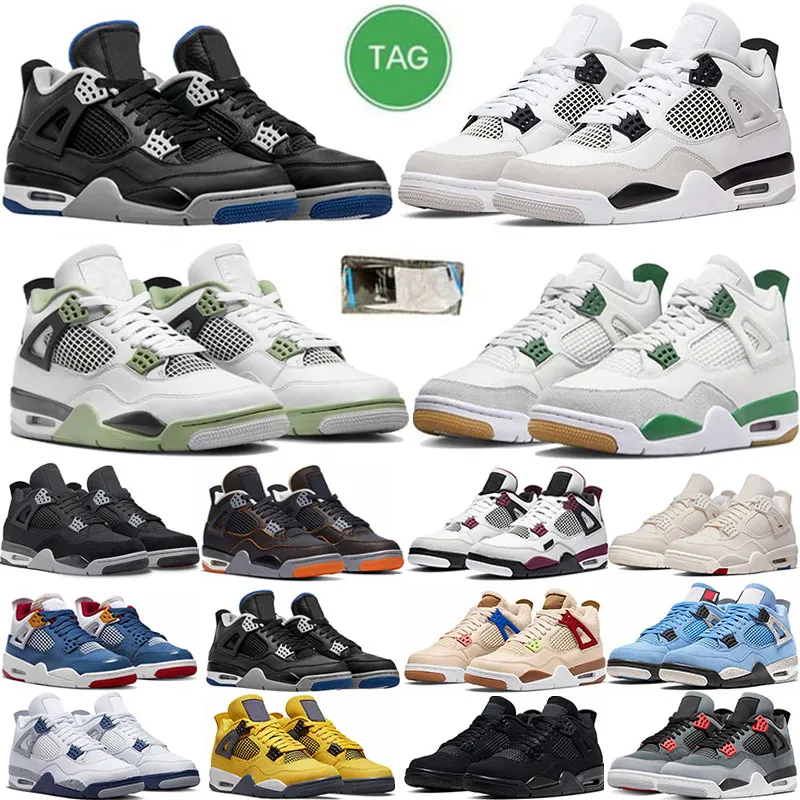 Jumpman 4 Basketball Shoes Oil Green 4S Black Cat University Blue Milttary Canvas Bred White Oreo Cement Pine Green Red Thunder Men Women Sports Sholed Eur 36-47