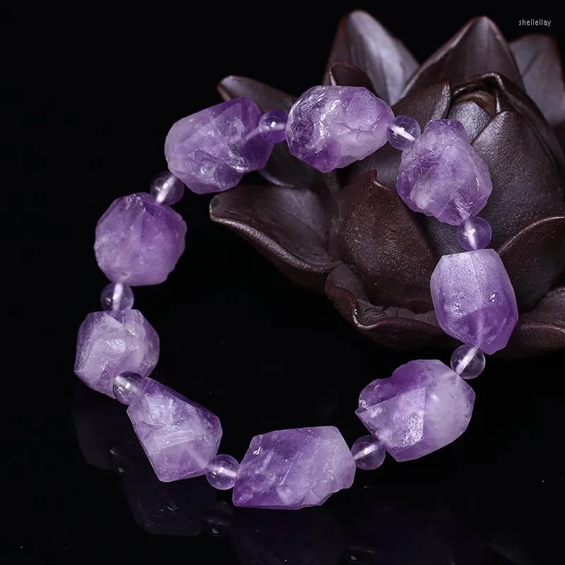 Braccialetti con ciondoli Bracciale in quarzo di cristallo viola elasticizzato fatto a mano Minerale irregolare con ametiste naturali grezze Gioielli curativi con pietra portafortuna