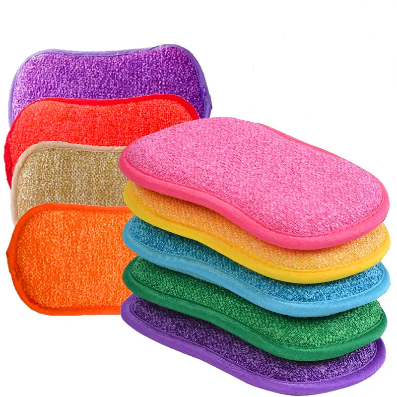 Sponges Scouring Pads 5 10PCS Kitchen Cleaning Sponge for Dish Non Scratch Microfiber Scrubber Home Pot Pan Washer 230617