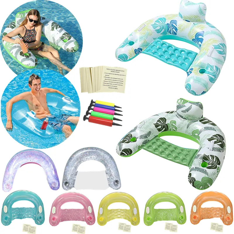 Inflatable Floats tubes Air Inflation Toy Lounge Pool Mattress With Cup Holder Floating Mat Swim Ring float Beach Chair Water Hammock Swimming Accessories 230616