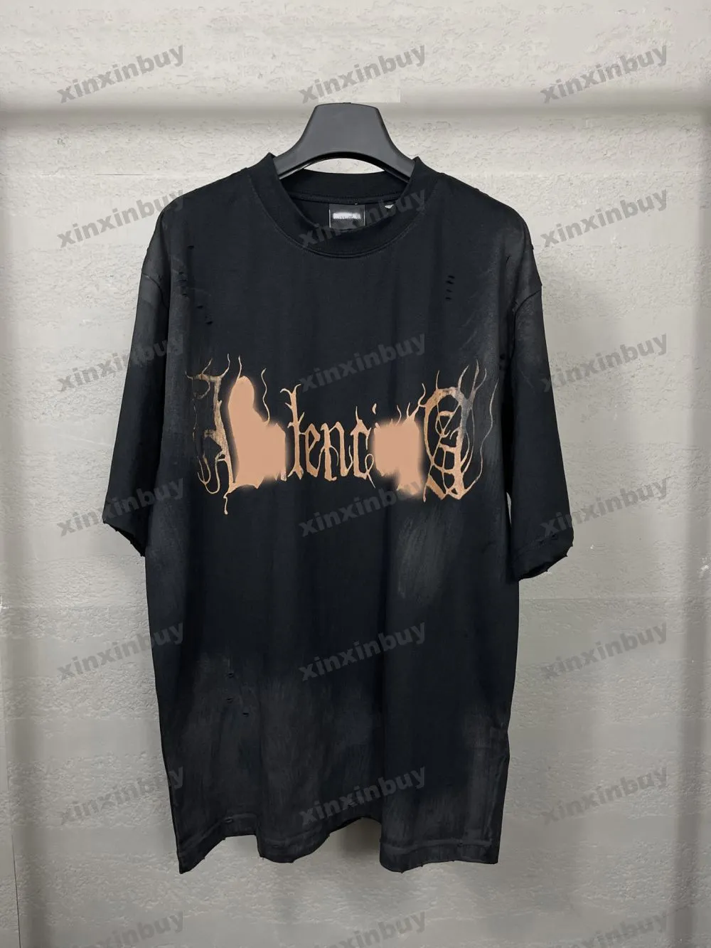 xinxinbuy men designer tee t shart 23ss泥が破壊されたネク