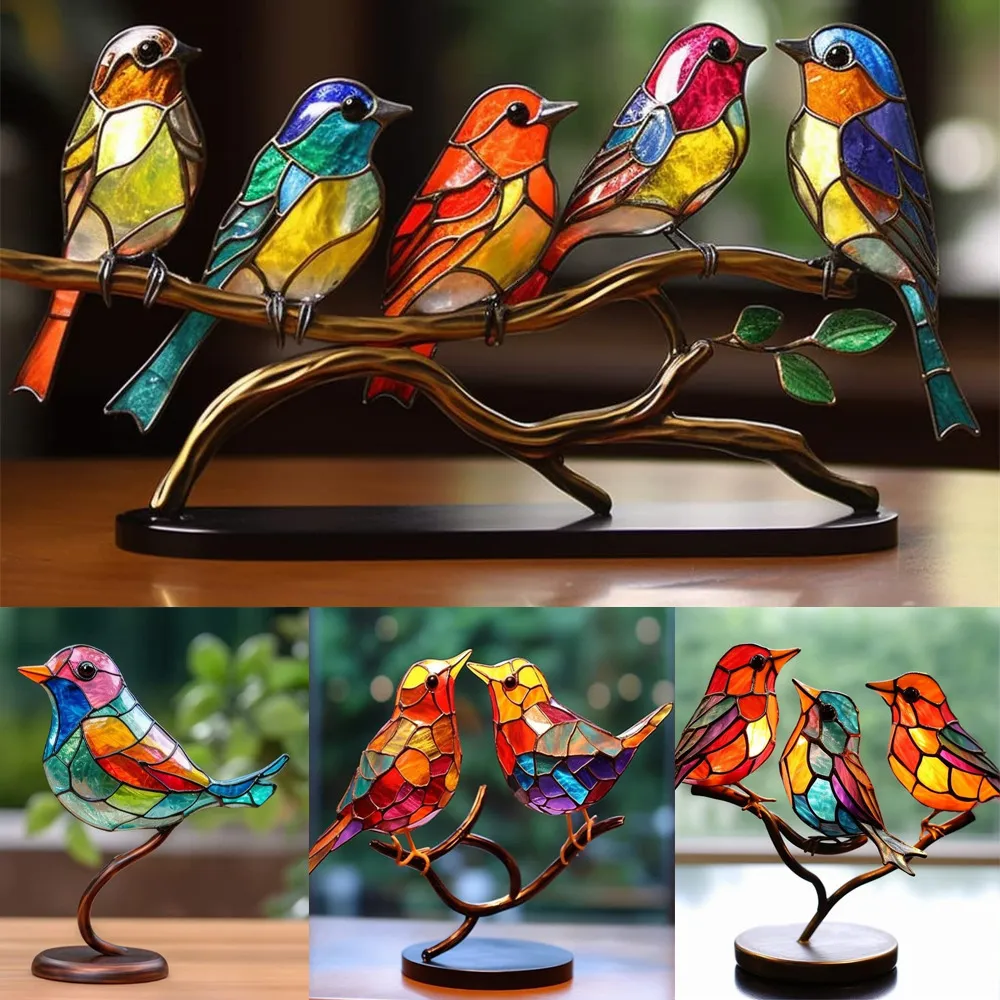 装飾的なオブジェクトの置物は、ブランチのデスクトップ装飾品でアクリル鳥を汚した。