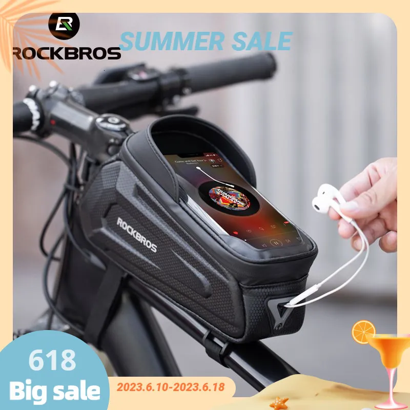 Alforjas Bolsas ROCKBROS Bolsa de bicicleta Pantalla táctil a prueba de agua Bolsa de ciclismo Marco de tubo frontal superior Bolsa de bicicleta de carretera MTB 6.5 Caja del teléfono Accesorios de bicicleta 230616