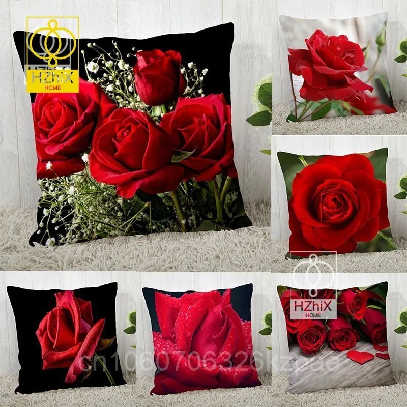 Poduszka poduszka poduszka czerwona róża kwiat kwiat nadruk sofa sofa biurowa poduszka dekoracje poliestrowe dekoracje domu 230616