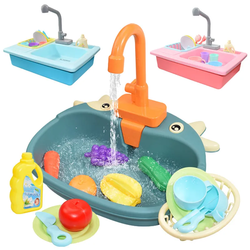 Cozinhas Play Food Kids Kitchen Sink Toys Simulation Electric Dishwasher Mini Fint House Toy Set Children Role Girl 230617