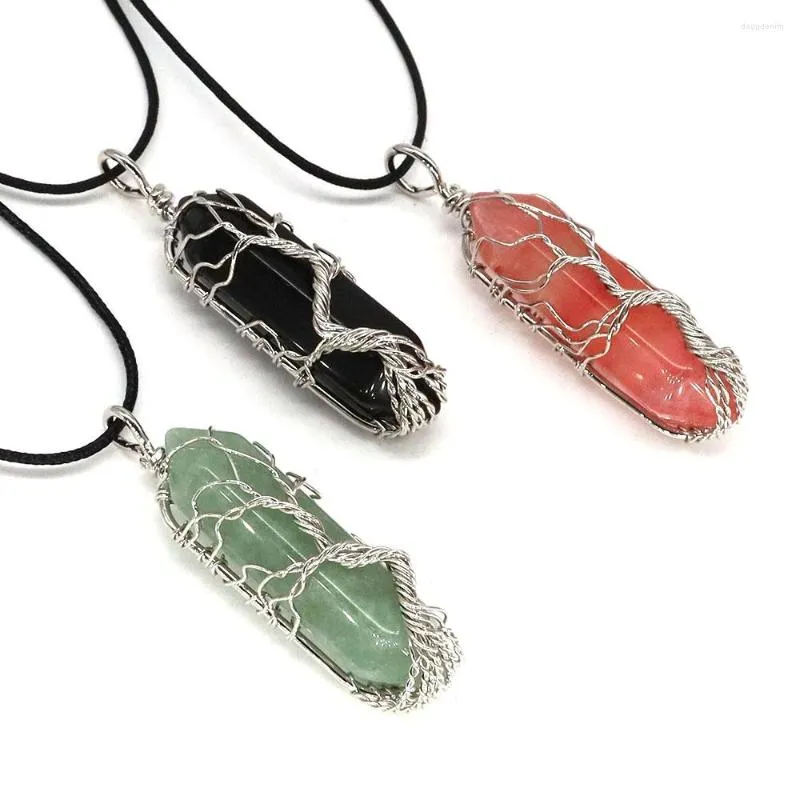 Pendant Necklaces Natural Stone Wire Wrapped Necklace Healing Reiki Crystal Handmade Fashion For Women Men Tree Of Life Statement Jewelry