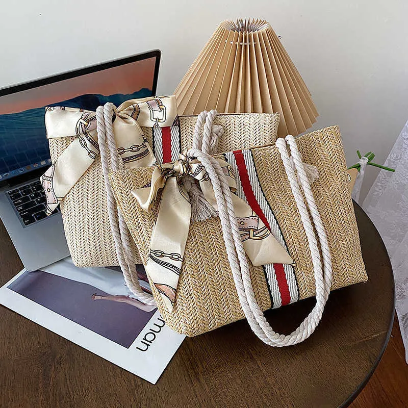 Strandtaschen Taschen Damen Multi-Seidenschals Mode Einfaches Einkaufen Rote und blaue Streifen Einzelschulter Messenger gewebt