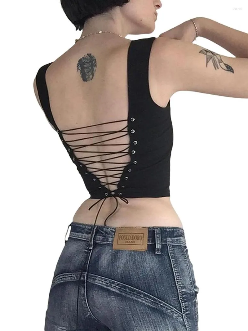 Women's Tanks Mubineo Camiseta Sin Mangas Con Cuello Redondo Para Mujer Tirantes Y Espalda Descubierta Dobladillo