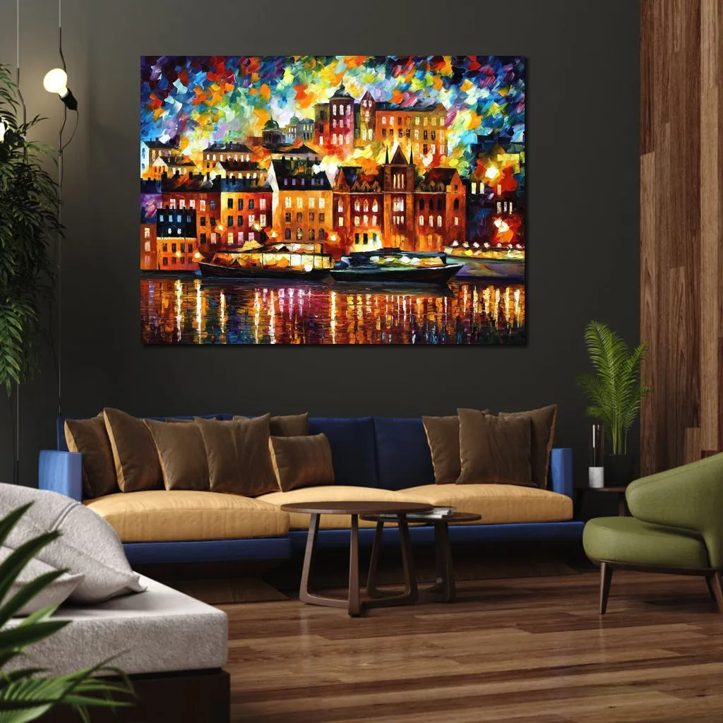 Modern Cityscapes Canvas Art Stockholm Handcrafted Oil Paintings for Contemporary Home Decor