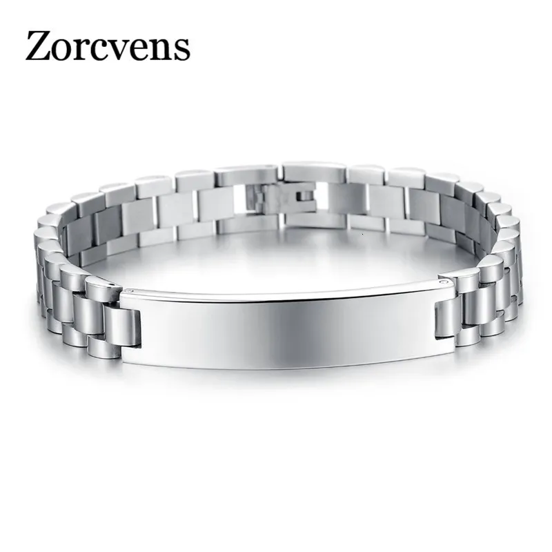 Chaîne ZORCVENS Personnalité Gravé Marque Hommes Lien Chaîne Bracelet Mode Casual Sportif En Acier Inoxydable 21 CM Long Bijoux Bracelet 230616