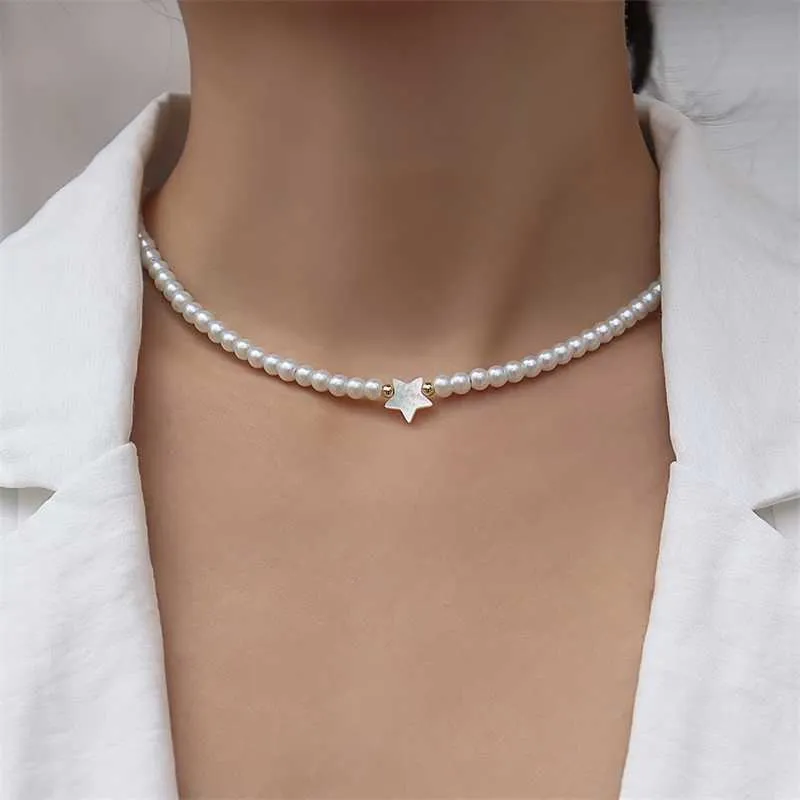 Beaded Halsband 2023 New Fashion Shell Star Necklace Women Sweet Handmade Imitation Pearl Stone For Jewelry Gift 230613