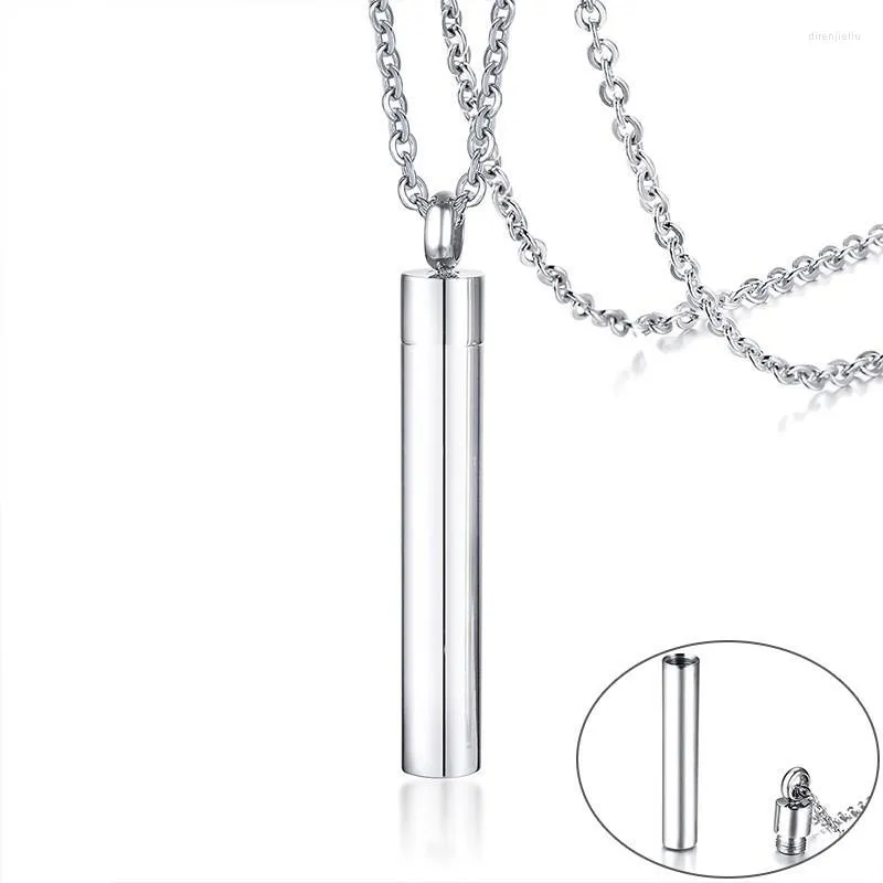 Pendentif Colliers Hommes Urne Pour Femmes Cendres Bijoux Argent Couleur Ton Peut Être Ouvert En Acier Inoxydable Cylindre Tube