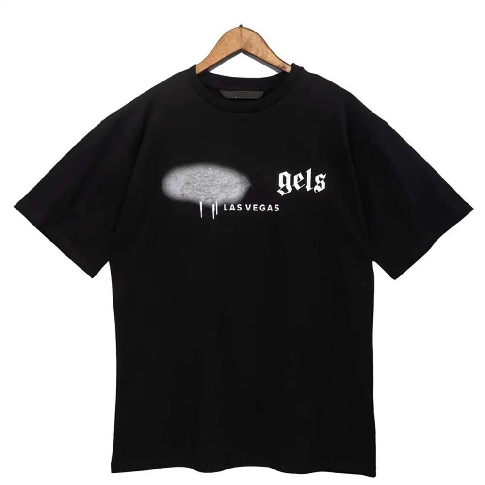 Palms Anglee Dhgate Mens Designer T Shirt Men Cotton Shirts Crew Neck Kort ärm Spray Letter Tryckt Black White Spring Summer Tide Clothing Tshirt l