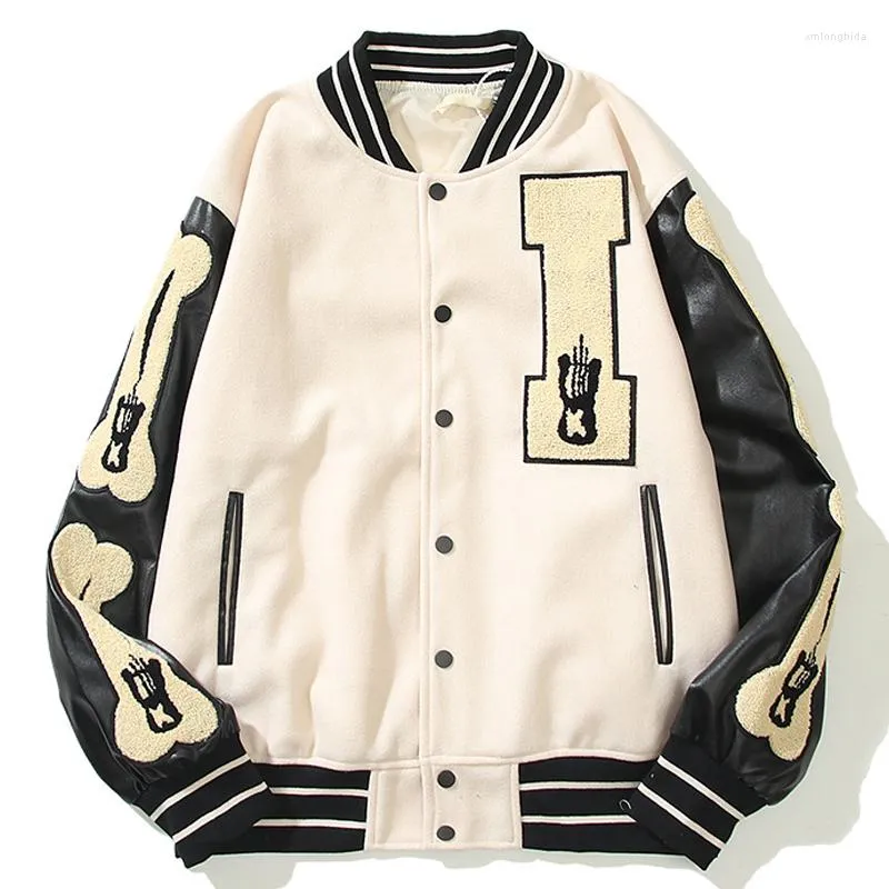 Groß sparen beim Kauf von Herren Uni Jacken Herren Leder Uni Jacken  Haariger Knochen Strömen Varsity Jacke Coole Männliche Jacken Hip Hop  Harajuku