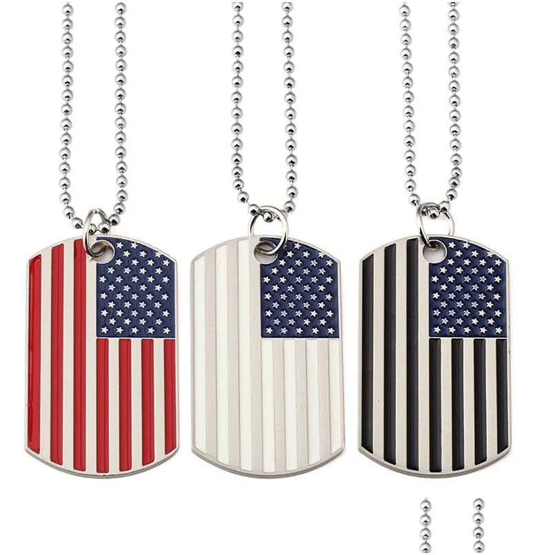 Diğer Festival Parti Malzemeleri Amerikan bayrak kolyeler kolyeler paslanmaz çelik askeri ordu etiketi modaya uygun ABD Sembol Erkek mücevherleri dhwax