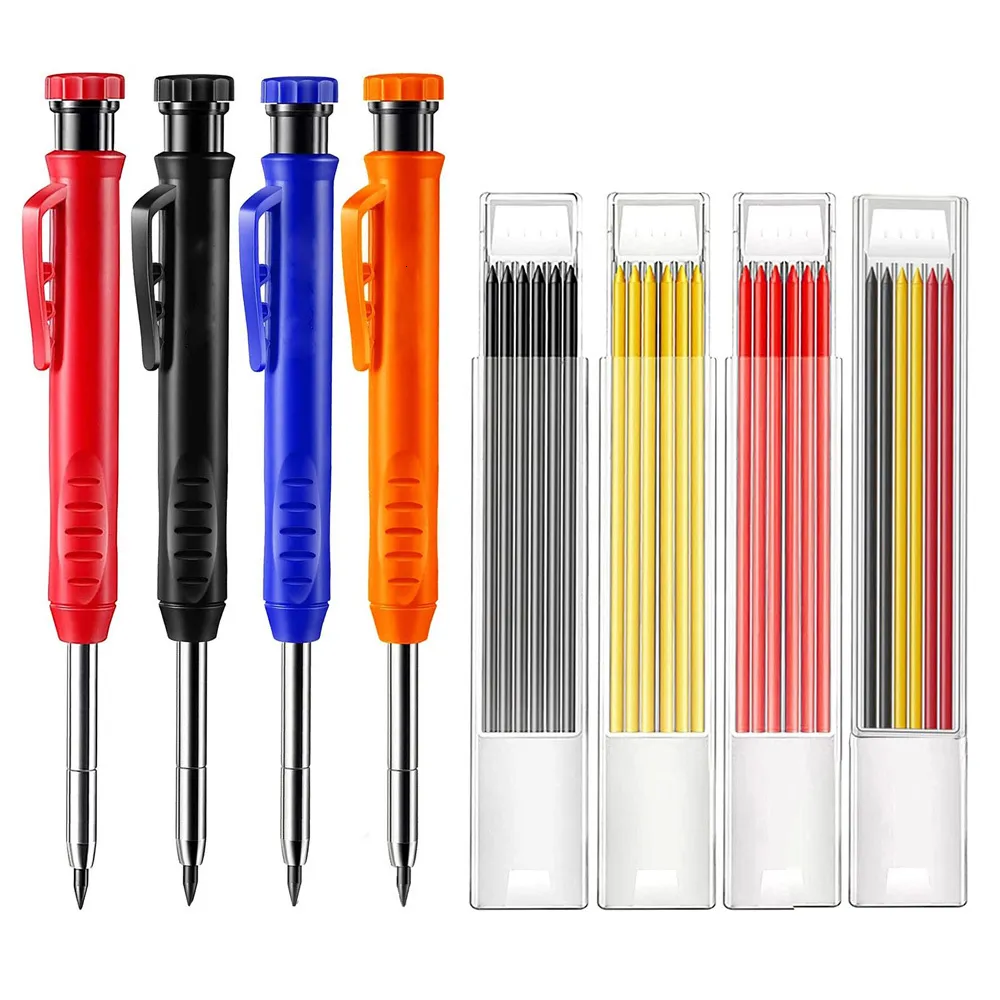 Crayons Ensemble de crayons de charpentier solide Outils de menuiserie Ensemble de crayons mécaniques Construction Charpentier Marqueur Multi-boîte Recharge Mines Scriber 230616