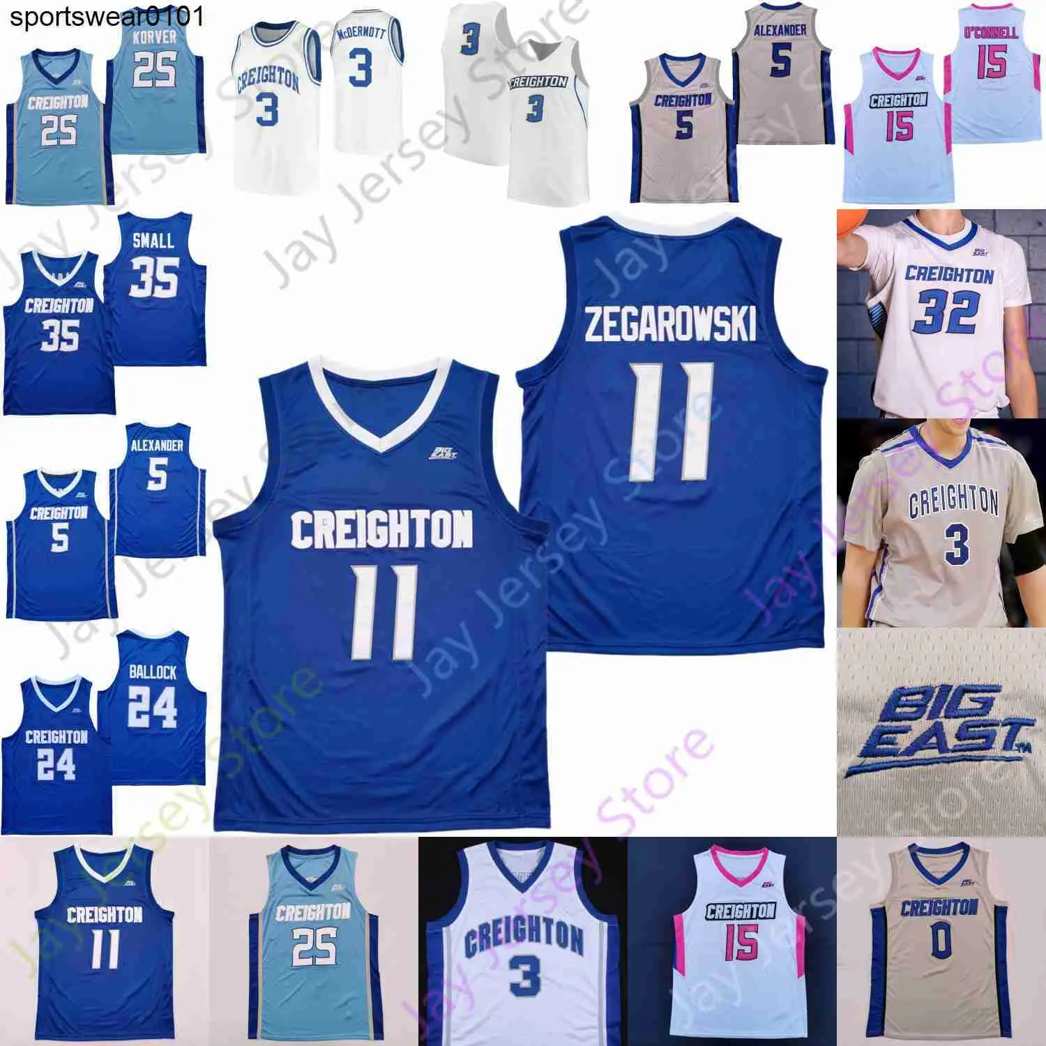 Custom College Creighton Basketball Jersey Ncaa Ryan Kalkbrenner Trey Alexander Baylor Scheierman Ryan Nembhard Arthur Kaluma Mcdermott