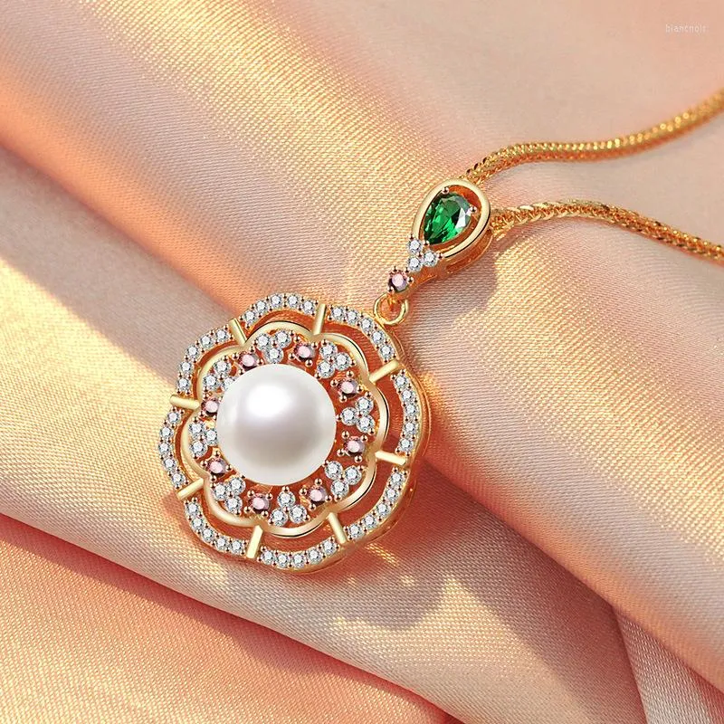 Naszyjnik łańcuchów 925 srebrny srebrny różowy złoto Elegancki elegancki wisiorek Pearl Modna wysokiej jakości kolorowy silve