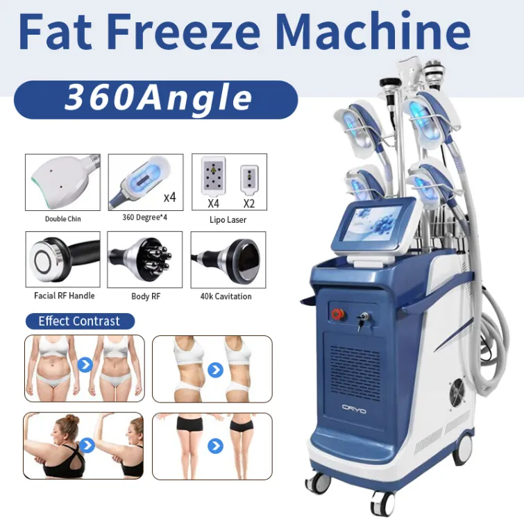 Máquina de emagrecimento 5 alças Cryolipolysis Slim Freezing Fat Machine Lipo Laser Cavitation Rf Cell Loss 360 Cryo Vacuum Butt Lifting Ce Approv