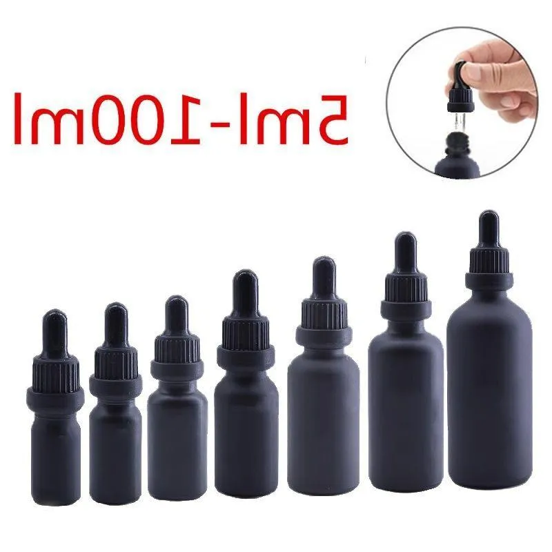 Bottiglie di profumo di olio essenziale di vetro smerigliato nero e Bottiglie di pipetta per reagente liquido Contagocce Bottiglia per aromaterapia 5ml-100ml Vbcwo