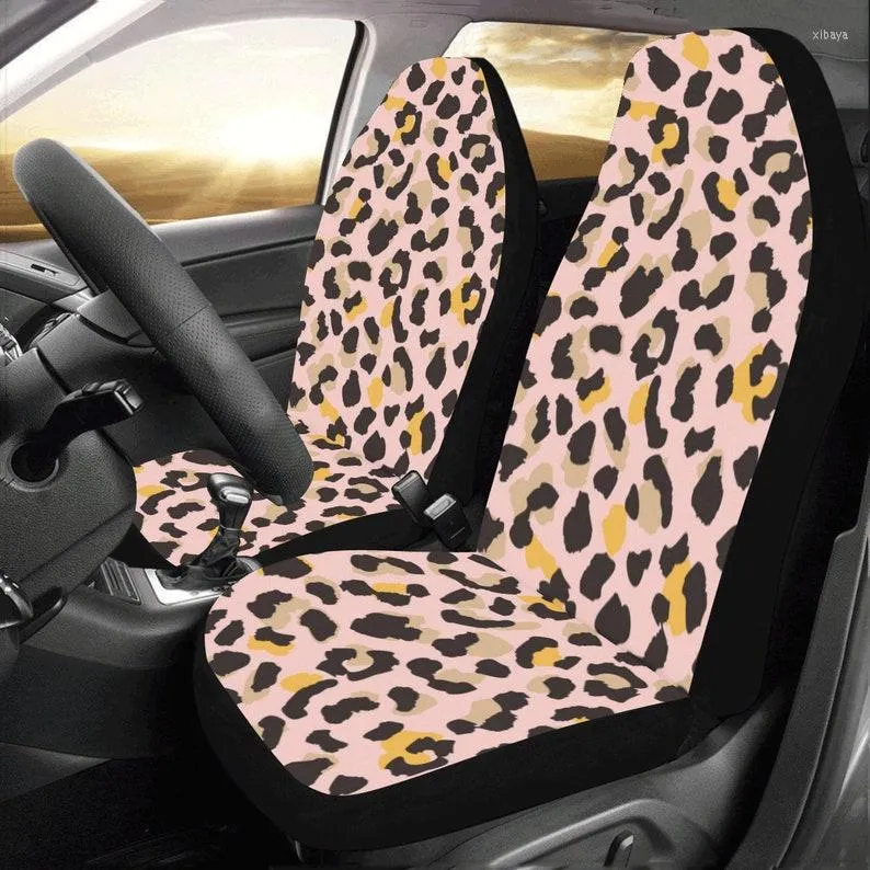 Car Seat Covers Pink Leopard 2 Pc Animal Print Cheetah Pattern Front SUV Protector Accessory Decoration